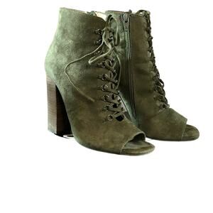 Suede Peep Toe Lace Up Booties